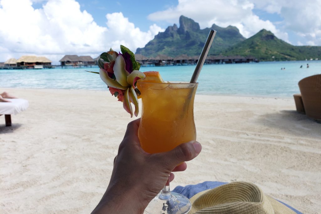 Celebratory toast to the Four Seasons Resort and the island of Bora Bora.